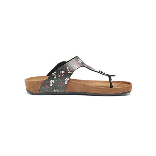 Women's T-Strap Thong Sandals Buckle Slip On Flip-Flops Beach Casual Platform Footbed Slippers (10, Multicolor)
