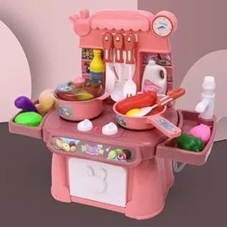 حلم المطبخ - مجموعة ألعاب المطبخ الوردية الرائعة التي تحتوي على موقد غاز وعربة، بحجم رائع 27.5 × 13.5 × 30.5 سم لإثارة الإبداع لدى محبي الطعام الصغار