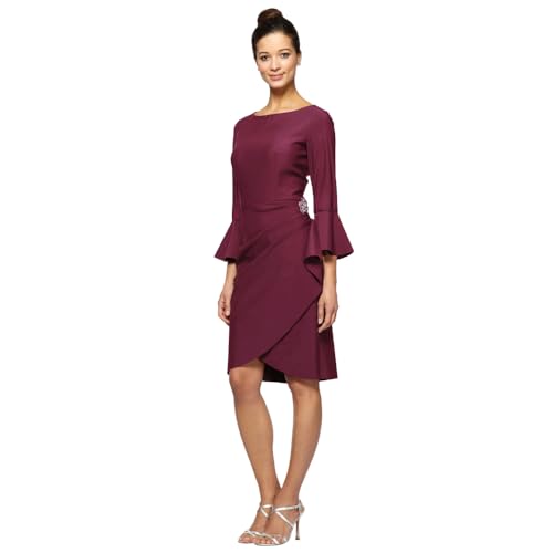 Alex Evenings Women's Slimming Short Cocktail Dress with Bell Sleeves, Wedding Guest (Petite and Regular Sizes)