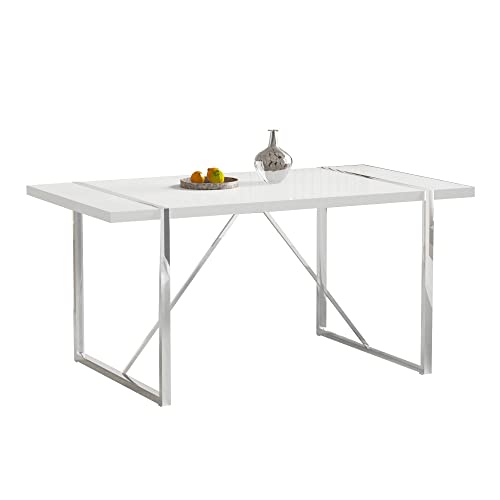 Goujxcy Dining Table, Rustic Industrial Rectangular Mdf Wood White Dining Table For 4-6 Person, With Thick Engineered Wood Tabletop And Plating Metal Legs For Kitchen Dining Room (White5) #TOP6