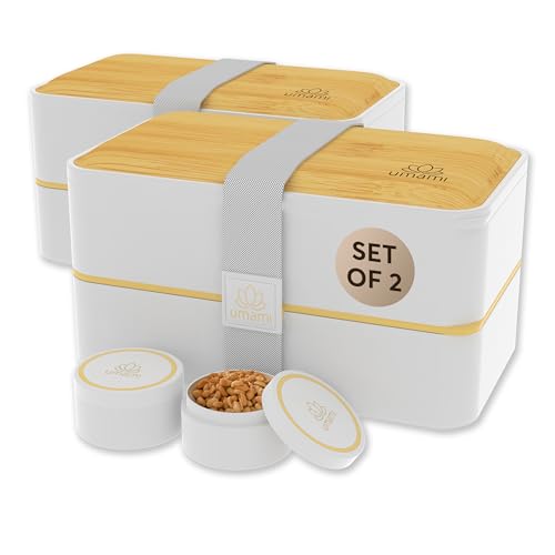 Image of Umami Bento Box Adult All-In-1 w / 4 Utensils 100% Leakproof, Microwave & Dishwasher Safe Lunch Containers for Adults w /Compartments, Bento Lunch Box Containers