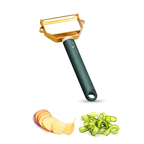 Vandhome Mulitfunctional Fruit Vegetable Peeler, Kitchen Gadgets Carrot Potato Peeler With Stainless Steel Slicer Blades, Non-Slip Silicone Handle, Dishwasher Safe (Green-A) #TOP30