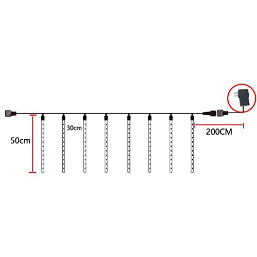 Luzes solares de chuva de meteoros, luzes de árvore solares, 50 cm, 8 tubos, 192 LEDs, luzes brancas