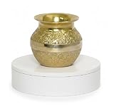 Contenu : 1 pot en laiton BRACOP® Pichet à Eau en Laiton pour Karwa Kalash Carafe à Eau Verres à Boire Tasses Pot en Laiton Accessoires de Pooja Verres Faits Main pichet Tasse ustensiles en cuivre décoration de Temple