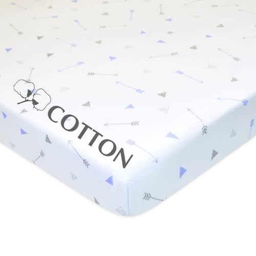 Image of American Baby Company 100% Natural Cotton Fitted Pack and Play Sheet 39 inch x 27 inch - Soft & Breathable Pack N Play Sheet for Playpen, Playard & Mini Crib Mattress, Silver Blue Arrow, for Boys & Girls