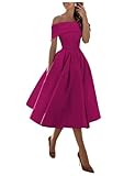 BessDress Vestido de dama de honor con hombros descubiertos, longitud del té, vestido de regreso a casa con bolsillos, vestido formal de satén acampanado, UK-BS234, fucsia, 32