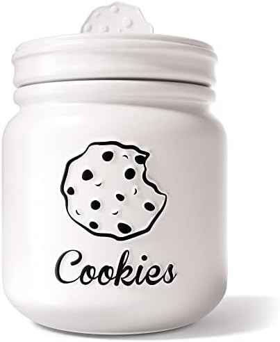 Airtight Cookie Jar - 6"W x 8"H Matte White Ceramic Cookie Jars for Kitchen Counter - Large Cookie Jar with Airtight Lids - Farmhouse Cookie Jar Airtight Lid - Big Cookie Containers with Lids Airtight