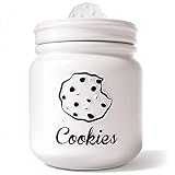 Airtight Cookie Jar - 6"W x 8"H Matte White Ceramic Cookie Jars for Kitchen Counter - Large Cookie J
