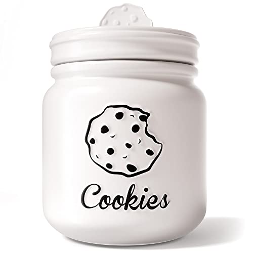 Airtight Cookie Jar - 6"W X 8"H Matte White Ceramic Cookie Jars For Kitchen Counter - Large Cookie Jar With Airtight Lids - Farmhouse Cookie Jar Airtight Lid - Big Cookie Containers With Lids Airtight #TOP16