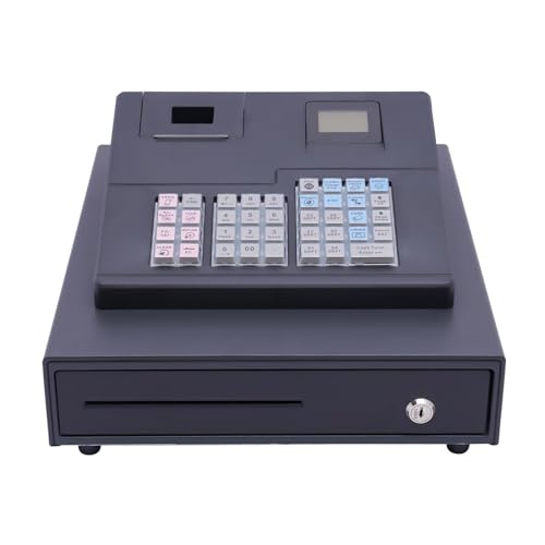 Image of 38 Keys Black Commercial Cash Register, Stainless Steel Electronic Cash Register Drawer with Switch Power & 8 Digits LED & High-Speed Thermal Print Head