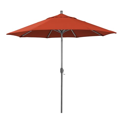 California Umbrella 5-Year-Non-Fading, 9Ft Premium Patio Umbrella, Hand-Crank, Button-Tilt, Gray