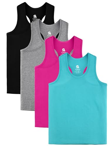 4 Pack Girls Tank Tops Girls Undershirts Sleeveless Cotton Racerback Crop Dance Tank Tops for Gymnastics Ballet