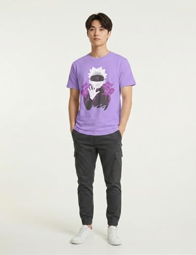 Image of Unisex Jujutsu Kaisen ORA ORA Anime Cotton Printed Half Sleeve Round Neck Regular T-Shirt for Men & Women Lavender