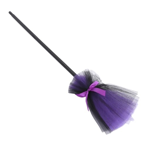 Balai d'Halloween decoratif en tissu violet au design fantastique