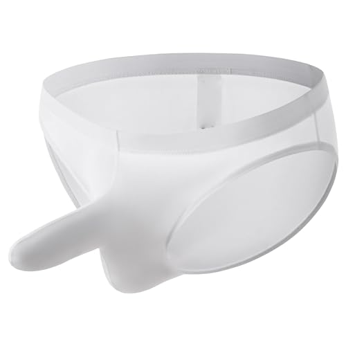 JEKE-DG Mens Ice Silk Bulge Enhancing Briefs Low Rise Lightweight Underwear Elastic Trunks Transparent Underpants (Medium,White-1pc)