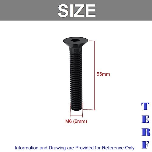 TERF® M6 X 55mm Hex Socket Countersunk Black Machine Screw M6 (6mm) X 55mm Allen Key Bolts Hexagonal Socket Countersunk Machine Screws - Image 3