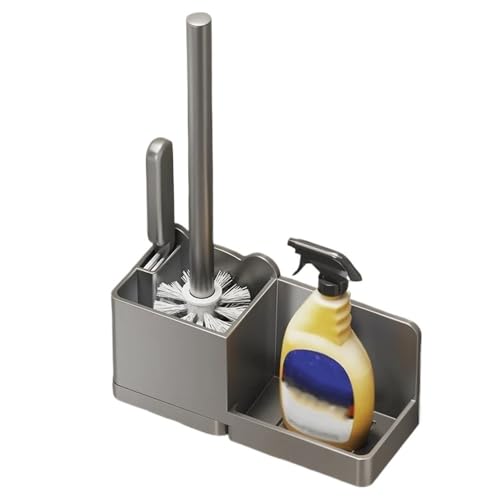 Wall-Mounted Toilet Brush Set - No Dead Angle Design, Plastic Bathroom Accessories with Holder for WC, & Stylish Toilet Cleaning Brush (Gray)