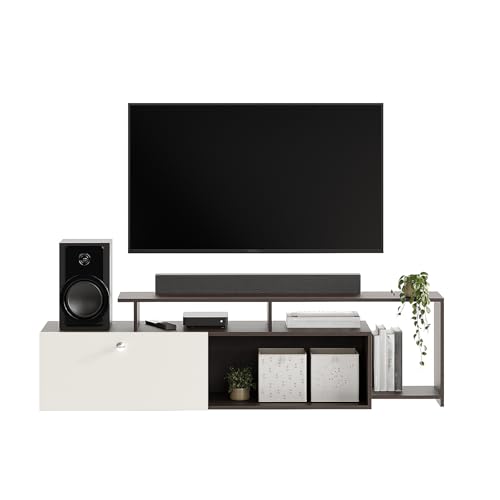 Image of FURNEASER Dexon Modern Engineered Wood Floor TV Cabinet with Storage | TV Entertainment Unit with Cabinet & Open Shelves | Media TV Stand for 32 to 55 Inch TV (Wenge & White)