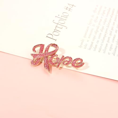 Image of Breast Cancer Awareness Pink Rhinestone Ribbon Pin - Faith Believe Women's Brooch, Survivor Lapel Pin for Cancer Month - Merchandise Accessories Decor