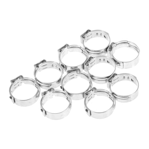 SHINEOFI 10pcs 304 Stainless Steel Single Ear Hose Clamps, Continuous Crimp Cinch Clamp Rings for Pex Tubing and Fuel Line Pipe Fitting Connections, Size 15-17.5mm, Industrial Plumbing Use