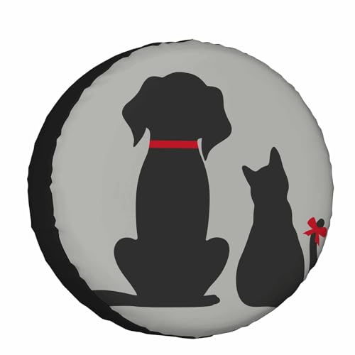 Image of Cats and Dogs Spare Tire Cover Cute Cat and Dog Back View Wheel Covers for RV Tires Camper Tire Case Protectors for Trailer Rv SUV Truck Travel Trailer 15 in