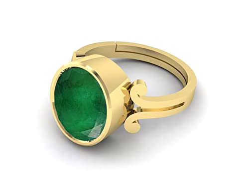 RRVGEM Natural Emerald STONE RING 12.25 Ratti / 12.00 Carat Certified Green Natural Emerald Loose Gemstone Panna RING Gold Plated for Men and Women, Gold Plated, Emerald, Gold Plated, Emerald