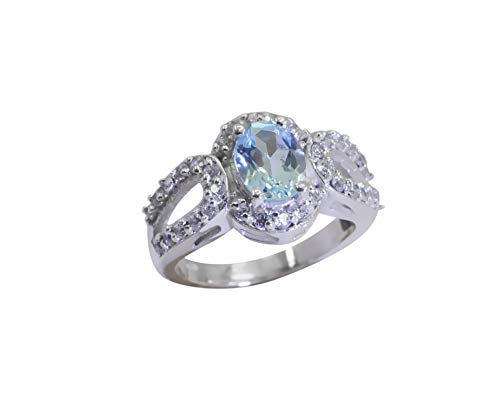 Bague en argent massif 925 et topaze bleue véritable éclatante par RIYO