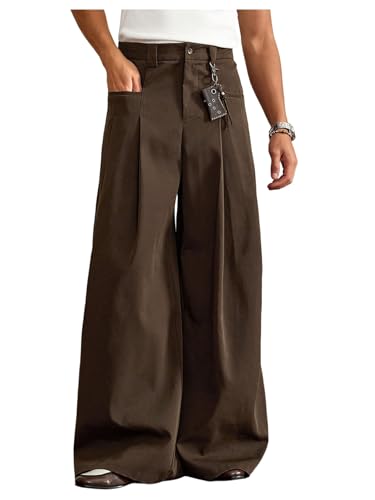 Men's Wide Leg Pants Pleated Baggy Dress Pants Casual Trousers with Pockets Streetwear Slacks for Men