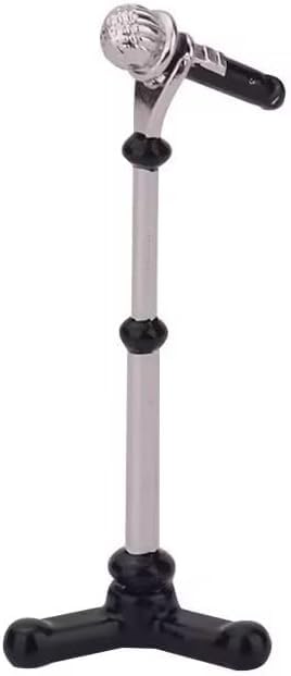 Black 1/12 Dollhouse Miniature Accessories,Metal Microphone with Stand