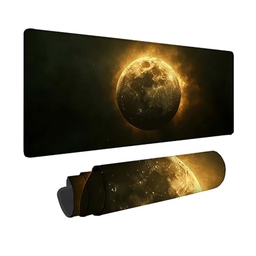 Tapis de souris XXL noir lune pour bureau gamer et setup informatique ordonné