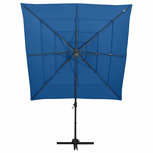 Catherinol Sombrilla de 4 niveles con poste, Parasol Terraza, Sombrilla Terraza Exterior, Sombrilla Jardin, Parasol Jardin, Sombrilla Playa, Parasol Excentrico, de aluminio azul 250x250 cm - imagen 3