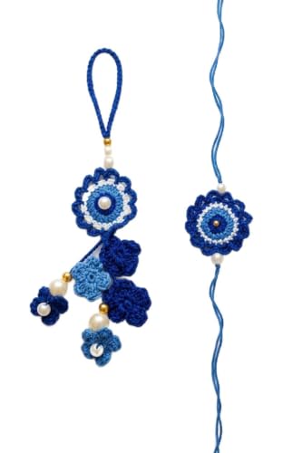 Image of Handmade Crochet Evil Eye Rakhi and Lumba Set