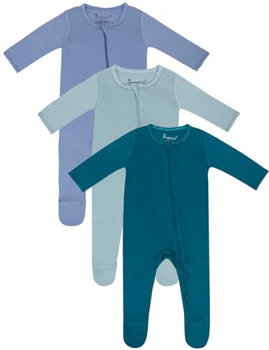 Image of Jimonda Baby Romper Boys Girls Bamboo Pajamas 2-Way Zipper Footed Unisex Zip-Up Sleepers Sleep and Play pjs
