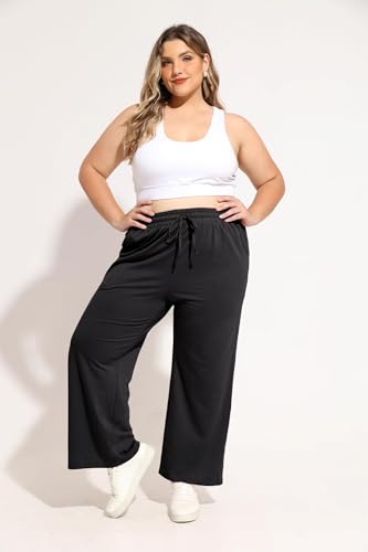 TIYOMI Plus Size Wide Leg Sweatpants for Women Drawstring Elastic Yoga Pants with Pockets XL-5XL2