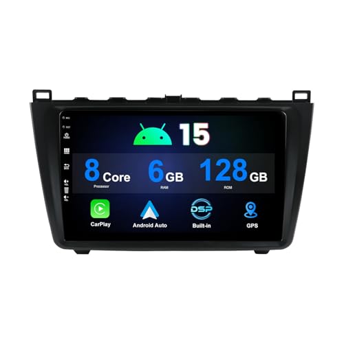 MISONDA [6G + 128G] Android 15 Autoradio Für Mazda 6 Rui Wing GH 2007-2012 Wireless CarPlay Android Auto 9 Zoll IPS Car Stereo mit DSP Mirror Link Bluetooth WiFi GPS FM/RDS SWC Rückfahrkamera+Mic