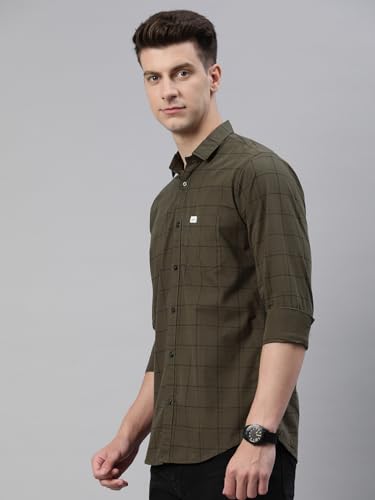 Image of Majestic Man Men Comfort Slim Fit Opaque Checked Pure Cotton Casual Shirt