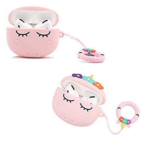 Image of Prolet Compatible for AirPods Pro Soft Silicone Protective Case 3D Design Shockproof Case Cover with Anti-Lost Metal Keyring-Pink Kitty