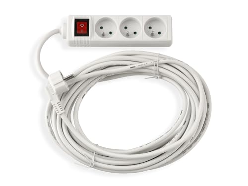 Steckdosenleiste mit Schalter – 3X Steckdose 230V – 10 m Kabel – Schuko-Stecker – Für Zuhause und Büro – Überlastungsschutz – Max. Belastung 3680W – 220–240V AC – Weiß