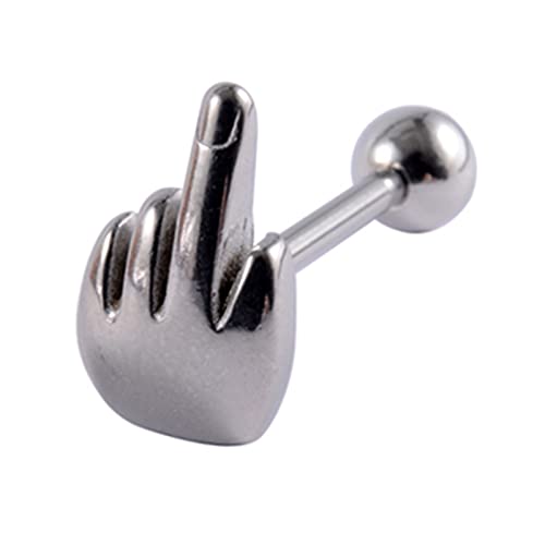 YAMOKOS 1 Pc Sexy Anti-Allergy Tongue Nail Stainless Steel Middle Finger Tongue Piercing Jewelry for Club Non-Pierced Clip On Nose Hoop Rings Jewelry for Women Men-Steel Color