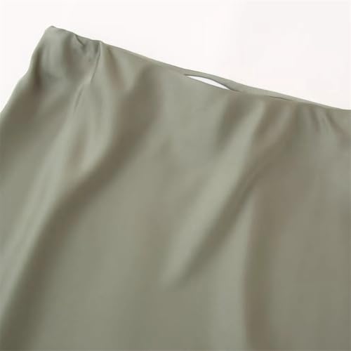 Woman Satin High Waist Midi Skirts Solid Slim Fit Elastic Waistband Simple A-Line Long Skirt4