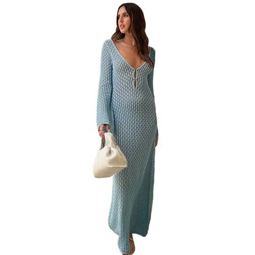 Maillot de bain en tricot creux et robe de plage élégante à manches longues pour femme