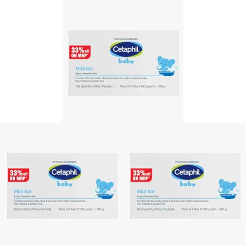 Image of Cetaphil Baby Mild Cleansing Bar for Newborns & Babies 4 x 100 gm | With Shea Butter, Avocado Oil & Olive Oil | Gentle, Hypoallergenic, Pediatrician Recommended | Dry & Sensitive Skin (Pack of 3)