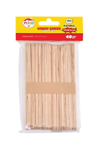 Ahşap Dil Çubuğu, Geniş, Naturel, 40'lı Paket