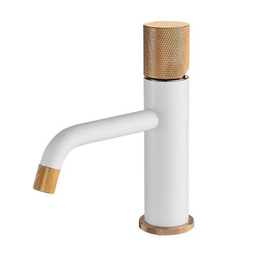 Robinet de salle de bain en laiton mitigeur blanc et or rose élégant