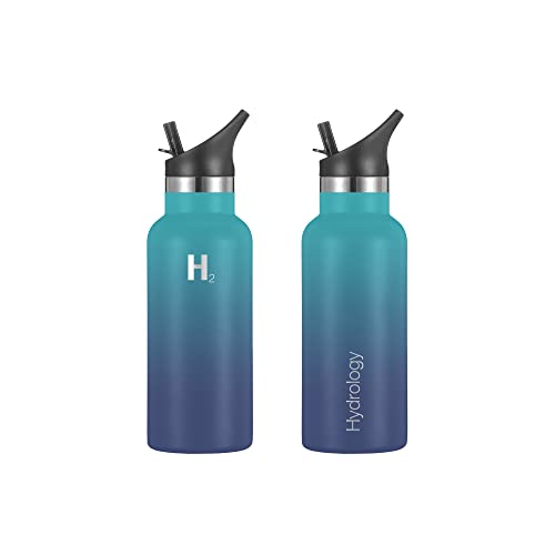 H2 Hydrology Narrow Mouth Water Bottle With 3 Lids | Double Wall Vacuum Insulated Stainless Steel Water Bottle | Sports Water Bottle | Hot & Cold Leak Proof Sweat Free (16 Oz, Deep Sea) #TOP3