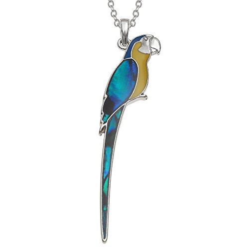 BellaMira Abalone Shell - Hummingbird Kingfisher Parrot Macaw Woodpecker - Silver Plated Necklace Earrings or Jewellery Set Inlaid with Natural Paua Shell Gift Boxed (Macaw Necklace - Perched) BellaMira Abalone Shell - Hummingbird Kingfisher Parrot Macaw Woodpecker - Silver Plated Necklace Earrings or Jewellery Set Inlaid with Natural Paua Shell Gift Boxed (Macaw Necklace - Perched)