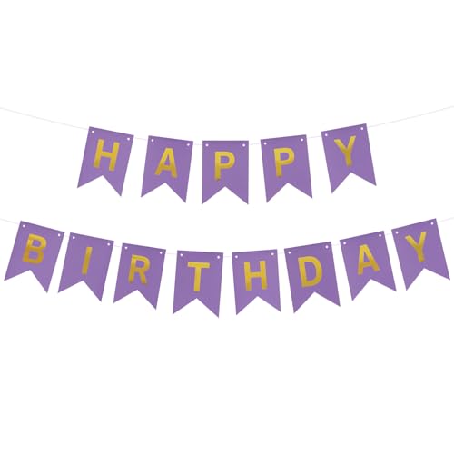 Image of ZHENGYE Happy Birthday Banner Purple Birthday Decoration Sign Birthday Party Decorations Supplies