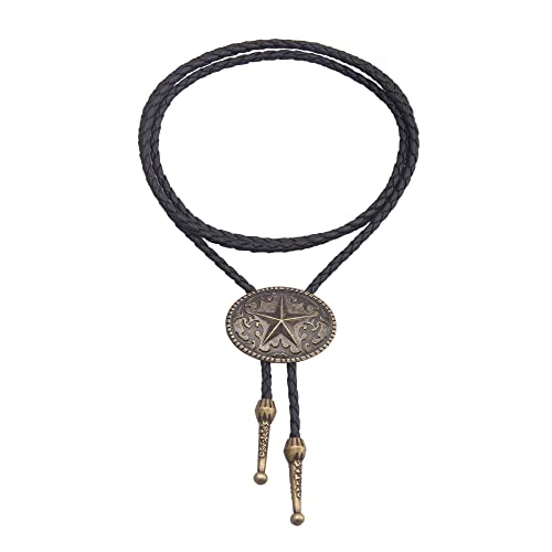 Image of GelConnie Bolo Ties for Men Women Western Cowboy Tie Mens Western Necklace Leather Necktie Gold Bolero Tie Cowboy Necklace