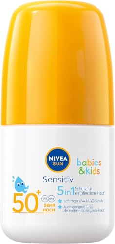 NIVEA SUN Babies & Kids Sensitiv 5in1 Sonnencreme Roll-On LSF 50+ extra wasserfeste Sonnenmilch mit LSF 50+ als praktischer Roller für Kinder (50 ml)