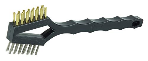 Image of Weiler 44732 Double Sided V-Shape Scratch Brush, .006 Brass & .006 Stainless Steel Fill, Plastic Block, 3 x 7 Rows, Made in The USA (Pack of 24)